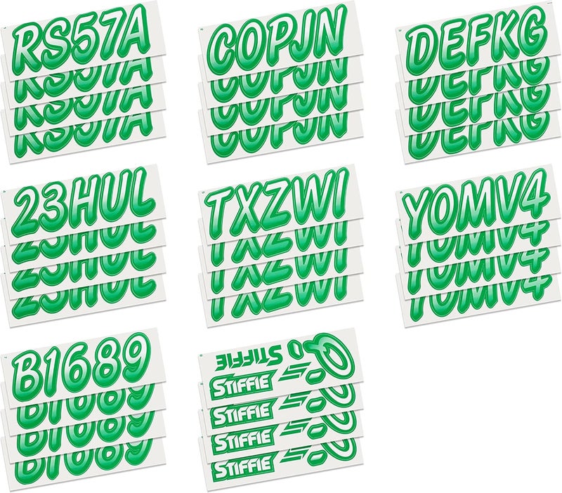 Stiffie Whipline White/Green 3" Boat & PWC Registration Decals • Numbers Letters Stickers - Image 4