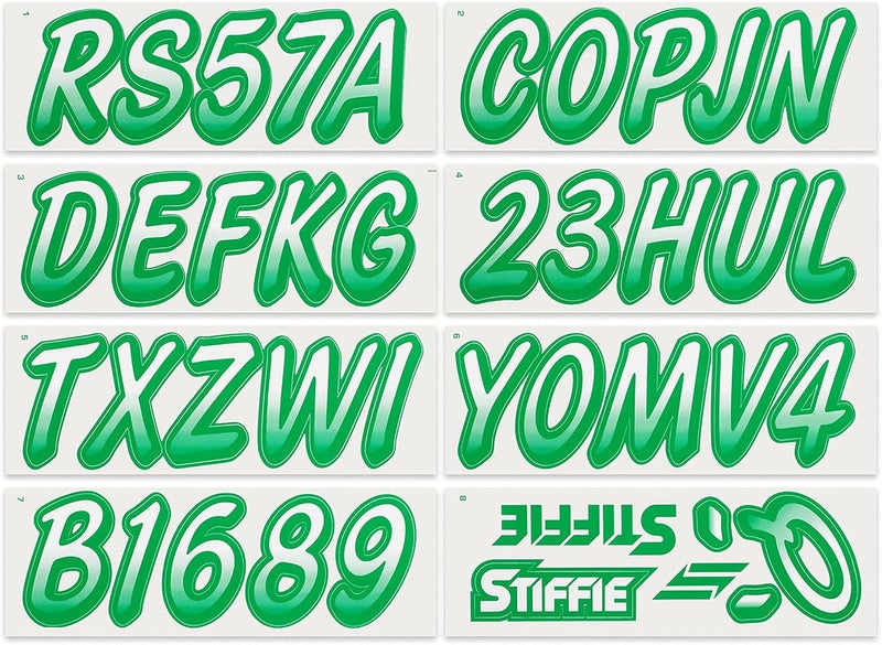 Stiffie Whipline White/Green 3" Boat & PWC Registration Decals • Numbers Letters Stickers - Image 3