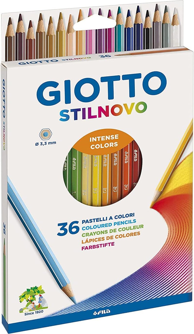 GIOTTO Stilnovo Intense Colours Colouring Pencils - 36 Assorted Colours for Kids, Ideal for Schools and Parties - Image 1
