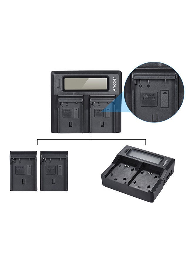 NIBEMINENT Dual Channel LCD Camera Battery Charger ENEL15 Black  - Image 2