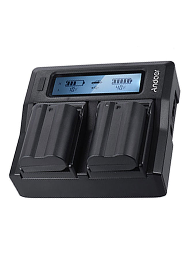 NIBEMINENT Dual Channel LCD Camera Battery Charger ENEL15 Black  - Image 1