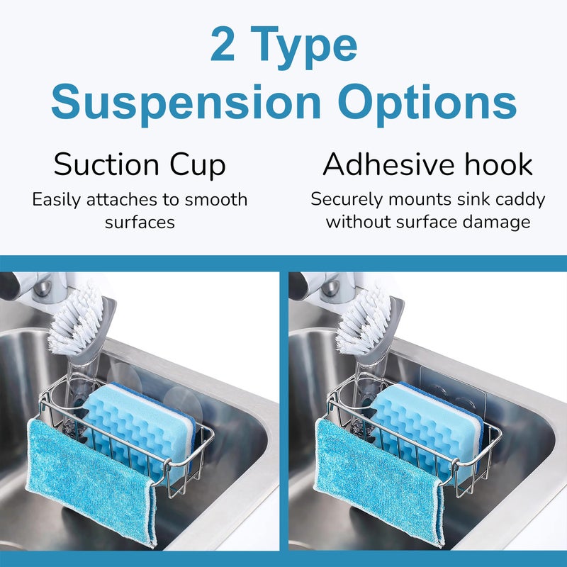 KESOL RustProof Sponge Holder Caddy for Kitchen  Stainless Steel Organizer  Brush Holder  304 Accessories  Suction Cup + Adhesive - Image 3