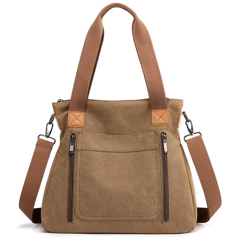 Sunshinejing Women's Canvas Tote Handbags Vintage Casual Shoulder Work Bag Crossbody Purses (Brown) One Size - Image 1
