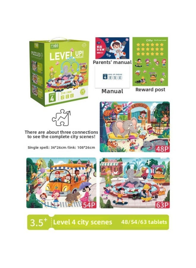 لغز الأطفال فتاة صبي 1 متقدم من 3 إلى 6 سنوات 2 شكل مسطح 4 ديناصور 5 تعليم الطفولة المبكرة لعبة أطفال - اللون: 【المستوى 4】 مشهد المدينة (مقترح من 3.5 إلى 4.5 سنة | بما في ذلك 3 صناديق * سلسلة) - Image 1