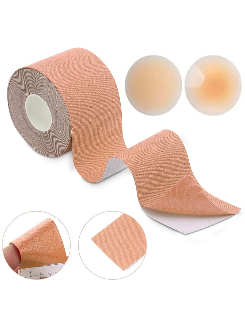 Jomo Store 5M Extra-Long Breast Lift Tape with 2 Reusable Nipple Covers – Waterproof, Skin-Friendly, Strapless Adhesive Tape for Backless, Plunge, or Off-Shoulder Outfits - Image 1