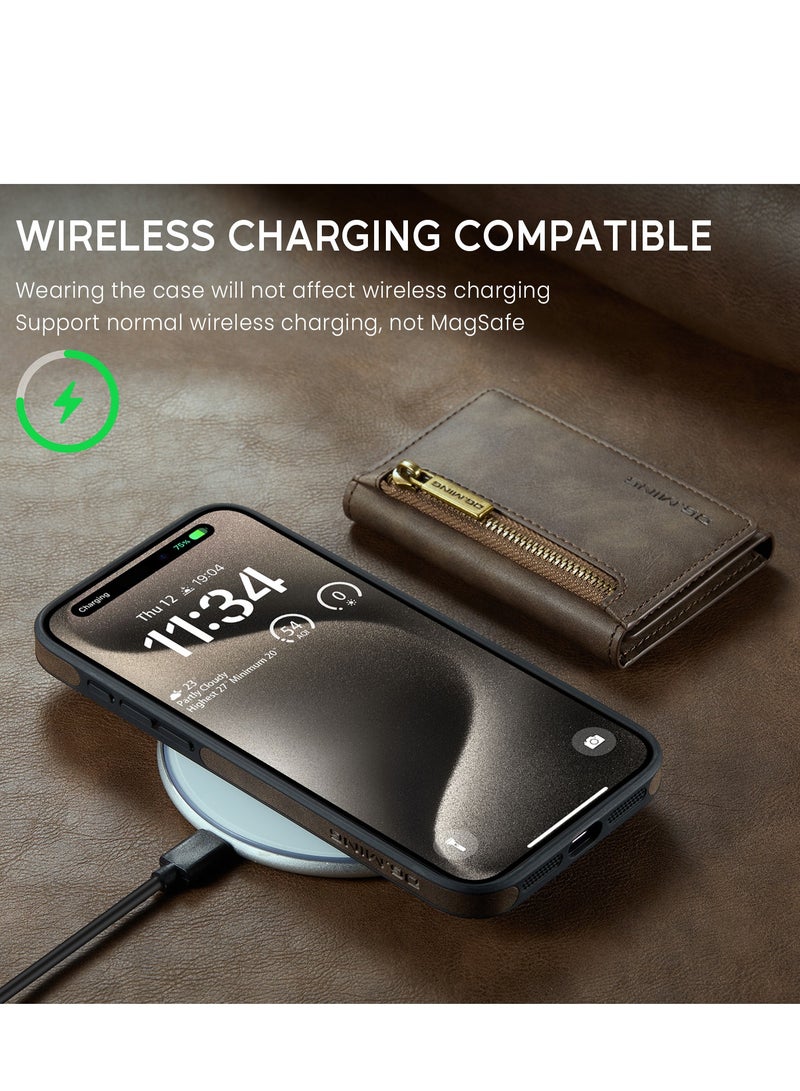 Dg Ming 2 in 1 Clutch Wallet for Iphone 15 Pro, Vintage Slim Leather Case Magnetic Detachable Tri-Fold Wallet, Leather Case with Card Holder Pocket Slim Case  - Image 5