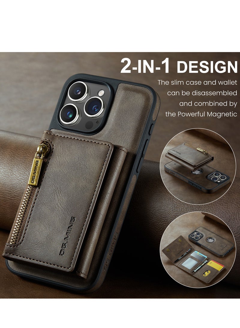 Dg Ming 2 in 1 Clutch Wallet for Iphone 15 Pro, Vintage Slim Leather Case Magnetic Detachable Tri-Fold Wallet, Leather Case with Card Holder Pocket Slim Case  - Image 4