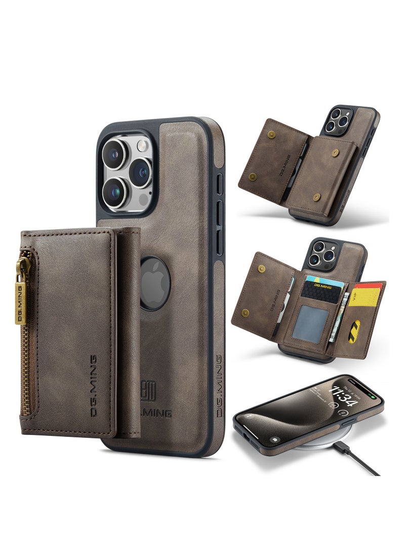 Dg Ming 2 in 1 Clutch Wallet for Iphone 15 Pro, Vintage Slim Leather Case Magnetic Detachable Tri-Fold Wallet, Leather Case with Card Holder Pocket Slim Case  - Image 2