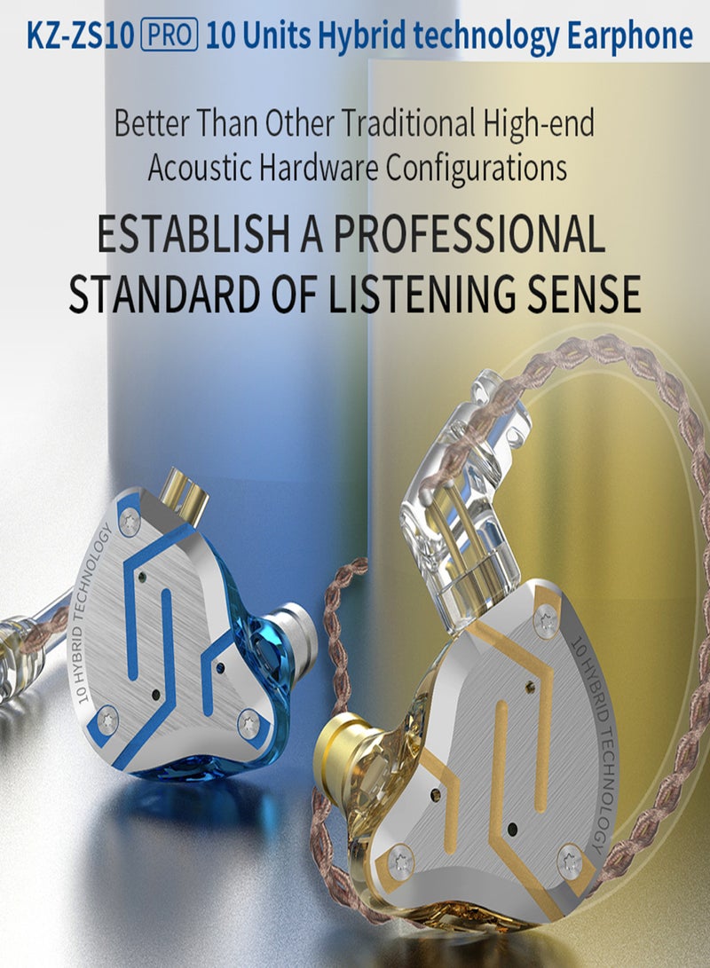 كي زد سماعات أذن KZ ZS10 PRO بتقنية هجينة، 10 وحدات، 4BA+1DD، 5 محركات، سماعات أذن مريحة معدنية داخل الأذن، مع كابل قابل للفصل 0.75 مم 2PIN، سماعة إلغاء الضوضاء (مع ميكروفون) - Image 5