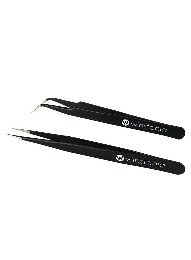 Winstonia 2 Pcs Tweezer Set Stainless Steel Pointy Professional Beauty Tools Manicure Jewelry Blackhead Ingrown Hair Splinter Removal Tweezers - Image 1