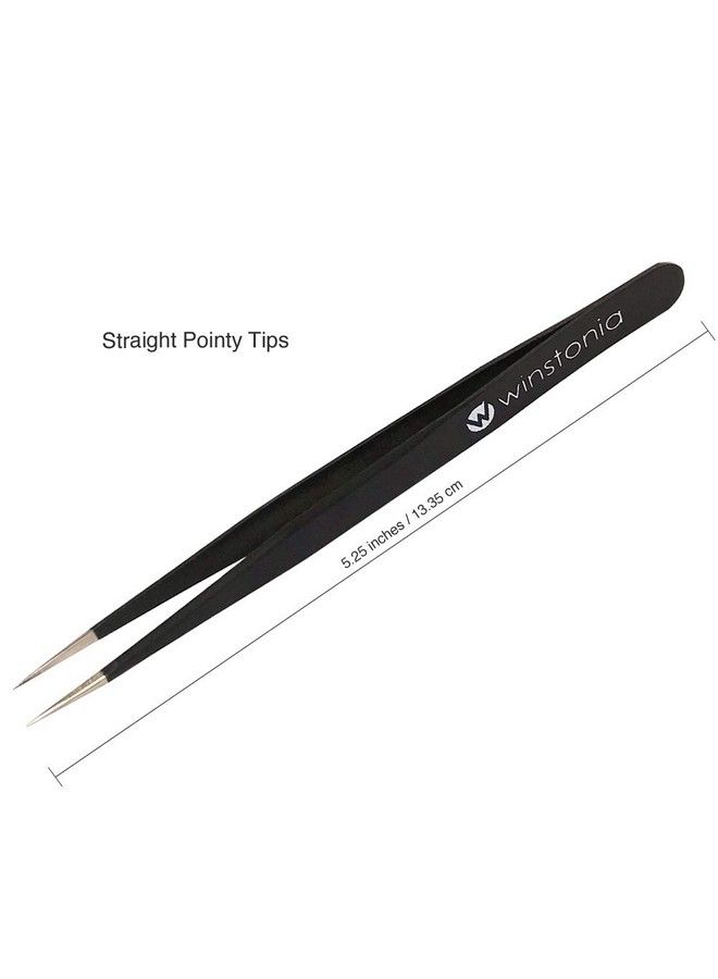 Winstonia 2 Pcs Tweezer Set Stainless Steel Pointy Professional Beauty Tools Manicure Jewelry Blackhead Ingrown Hair Splinter Removal Tweezers - Image 5