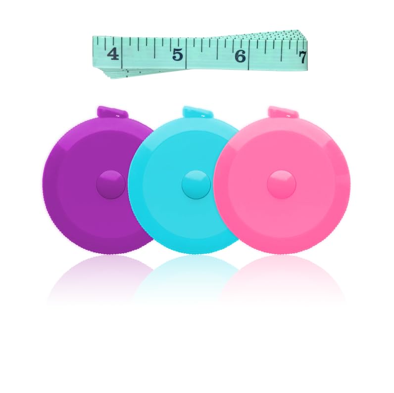 GDMINLO 3 Pack Tape Measure Measuring Tape for Body Craft Weight Loss Measurements Retractable 60-inch 1.5 Meter, Small Push Button Dual Sided Tape Measure Body Measuring (Pink Purple Sky Blue) - Image 1