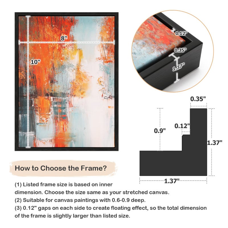 FOLKOR Floating Frame for 8x10 Inch Canvas Painting with 0.6-0.8"" Deep  2 Pack Canvas Floater Frame Living Room Decor  Wall Art frame for Prints Oil Painting Diamond Bedroom Decorations (Black) - Image 3