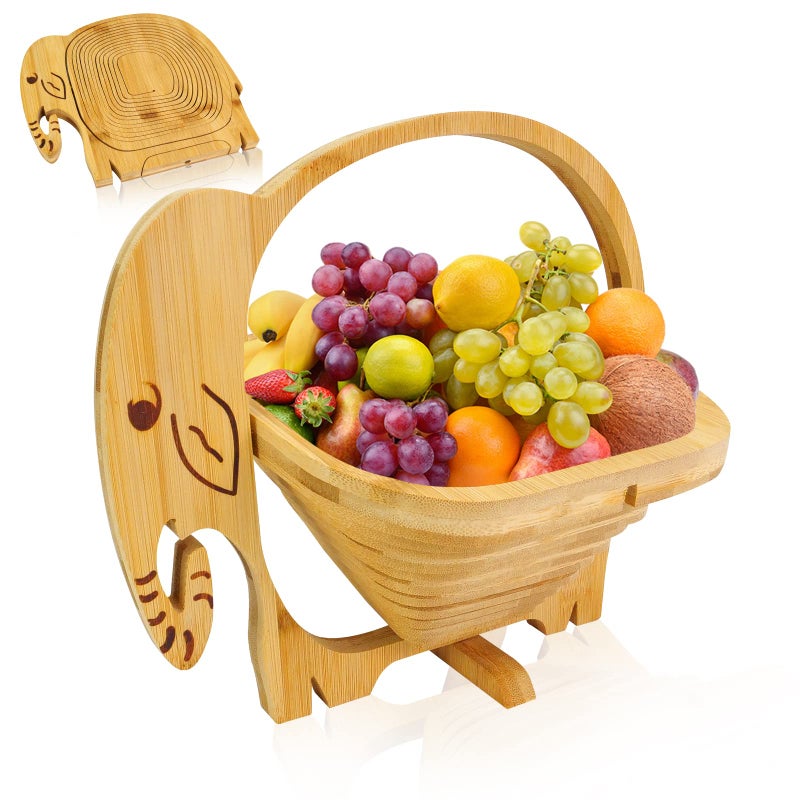 MYOSOTIS Foldable Fruit Basket Collapsible Bamboo Fruit and Veggie BasketFruit Bowl Holder Dried Fruit Basket Fo rChristmas Holiday Party Elephant