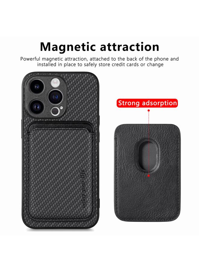 S-TOP Case For iPhone 15 Pro Max Carbon Fiber Leather Card Magsafe Phone Case - Image 5