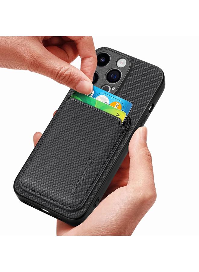 S-TOP Case For iPhone 15 Pro Max Carbon Fiber Leather Card Magsafe Phone Case - Image 3