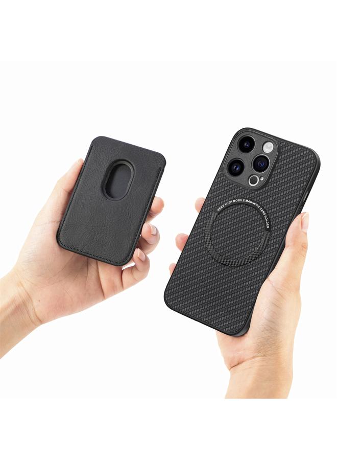 S-TOP Case For iPhone 15 Pro Max Carbon Fiber Leather Card Magsafe Phone Case - Image 4