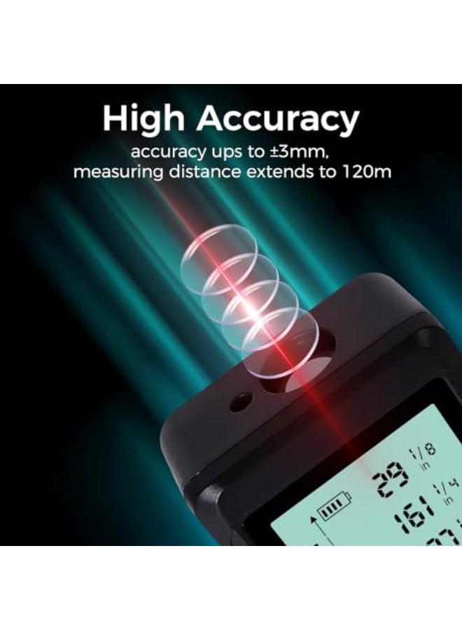 Digital laser measuring device with 120 m LCD display with two levels for bubbles, measuring distance, space and size, phythagoras mode and switching data storage module from Perworld - Image 5