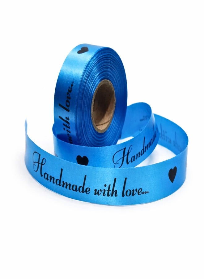 Mudrak Prints Handmade With Love Printed Satin Ribbon (Length: 30Mtr) (Width:0.75 Inch) (Blue) - Image 1