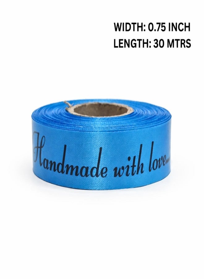 Mudrak Prints Handmade With Love Printed Satin Ribbon (Length: 30Mtr) (Width:0.75 Inch) (Blue) - Image 3
