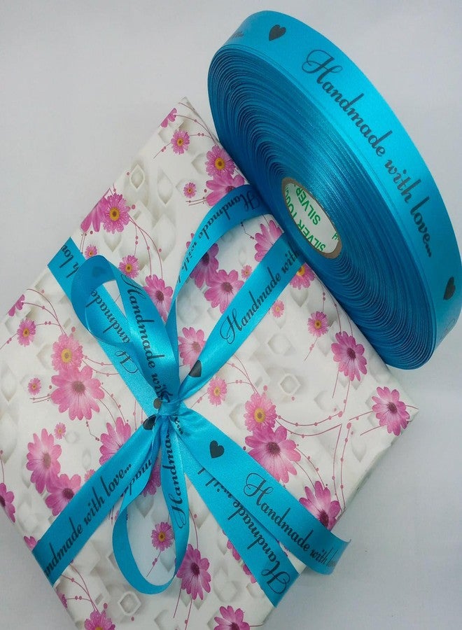 Mudrak Prints Handmade With Love Printed Satin Ribbon (Length: 30Mtr) (Width:0.75 Inch) (Blue) - Image 5