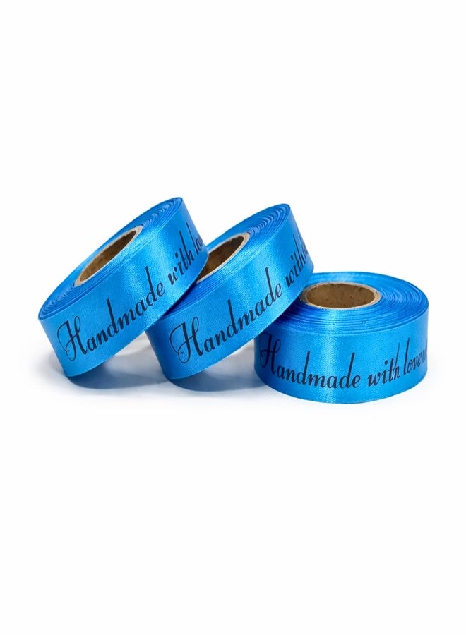 Mudrak Prints Handmade With Love Printed Satin Ribbon (Length: 30Mtr) (Width:0.75 Inch) (Blue) - Image 2