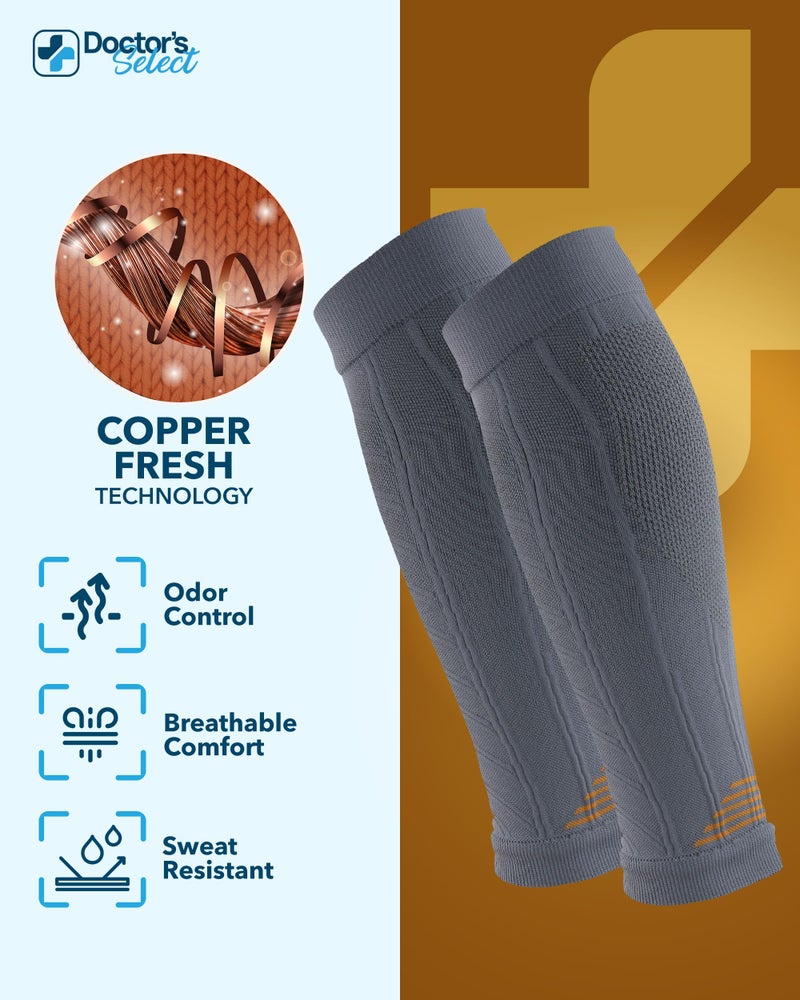 Doctor's Select 2 Pairs Copper Calf Compression Sleeve - Shin Splint & Calf Tear Support, Black & Gray - Image 3