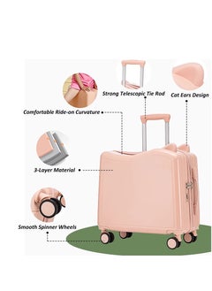 Generic 20" Kids Ride-on Suitcase, Cute Cat Ear Kids Luggage with Spinner Wheels, ABS PC Material Hardside Wear-resisting Compressive Trolly Luggage Case for Girls and Boys  - Image 2