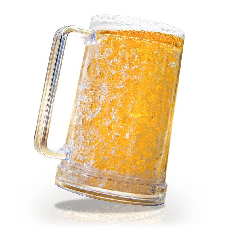 Granatan Granatan Double Walled Beer Mug For Freezer Clear Plastic Beer Mug Frozen Cup 16 oz with Handle 