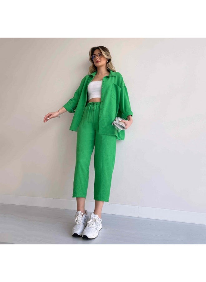KUYING New Fashionable Casual Loose Shirt Coat Nine Point Sports Haren Pants Two Piece Set