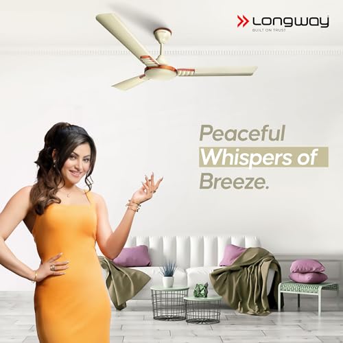 LONGWAY Wave P1 1200 mm/48 inch Ultra High Speed 3 Blade Anti-Dust Decorative Ceiling Fan 2 Years Warranty (Ivory, Pack of 1) - Image 2