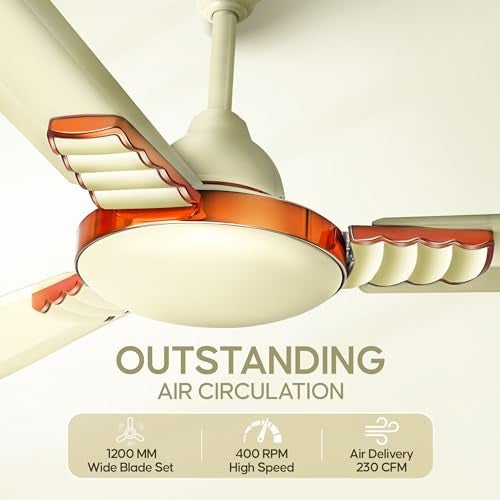 LONGWAY Wave P1 1200 mm/48 inch Ultra High Speed 3 Blade Anti-Dust Decorative Ceiling Fan 2 Years Warranty (Ivory, Pack of 1) - Image 3