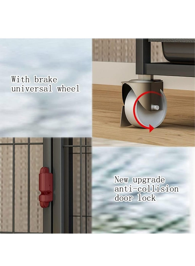 XiuWoo 70x55x75cm 2 Tier Metal Cat Cage, Crate Shell Kennel, Threshold-Free Automatic Gravity Lock Design Door Indoor Outdoor Cage with Wheels, Black Cage for Pet Cats Ferret Chinchillas - Image 2