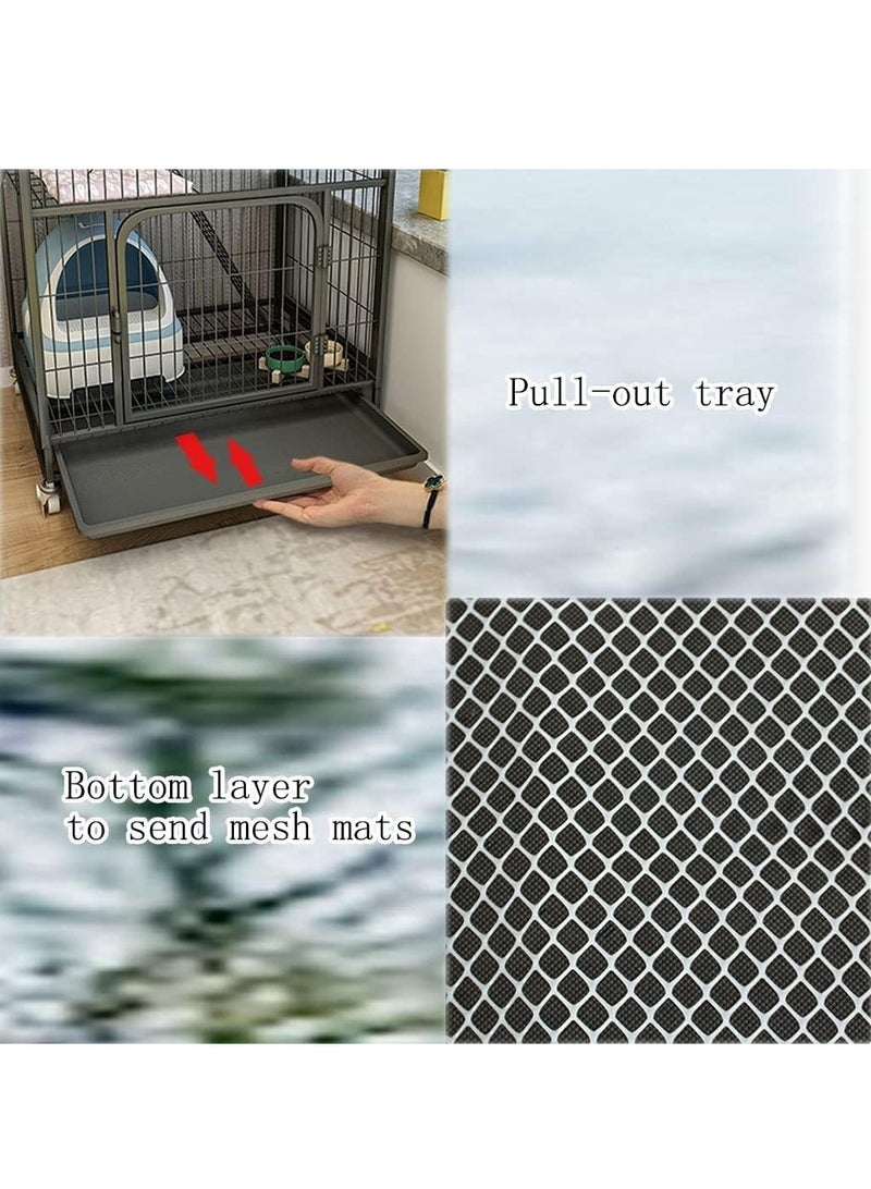 XiuWoo 70x55x75cm 2 Tier Metal Cat Cage, Crate Shell Kennel, Threshold-Free Automatic Gravity Lock Design Door Indoor Outdoor Cage with Wheels, Black Cage for Pet Cats Ferret Chinchillas - Image 3