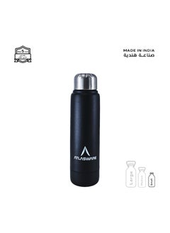 Atlasware Water Bottle with a Capacity of 220 ml, Stainless Steel Water Bottle that keeps Cold for 30 Hours and Keeps Heat for 8 Hours, Black  - Image 1