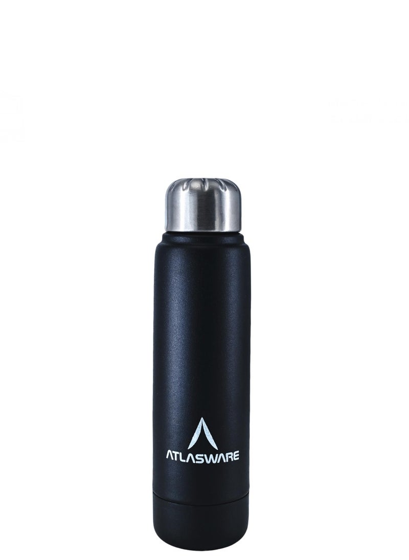 Atlasware Water Bottle with a Capacity of 220 ml, Stainless Steel Water Bottle that keeps Cold for 30 Hours and Keeps Heat for 8 Hours, Black  - Image 2