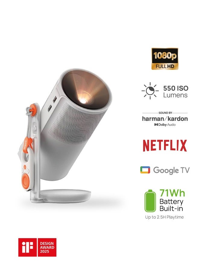 XGIMI مجموعة موغو 4 ليزر الخارجية | جهاز عرض ليزر محمول ثلاثي + شاشة 70 بوصة + قاعدة طاقة + 4 فلاتر، 660 لومن ANSI، 5 ساعات وقت عرض، 2x مكبرات صوت هارمان/كاردون 6 واط، للاستخدام المنزلي/العمل/التخييم/السفر - Image 2