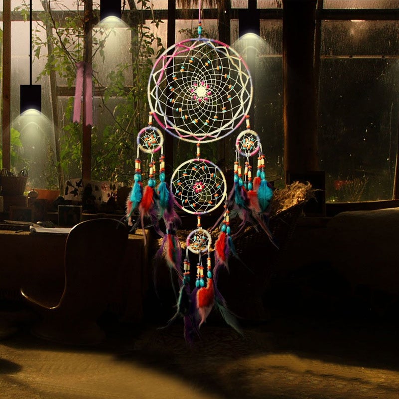 Jescrich Jescrich Traditional Handicrafts Dream Catcher Hanging Feathers Ornament with 5 Rings31 Long 