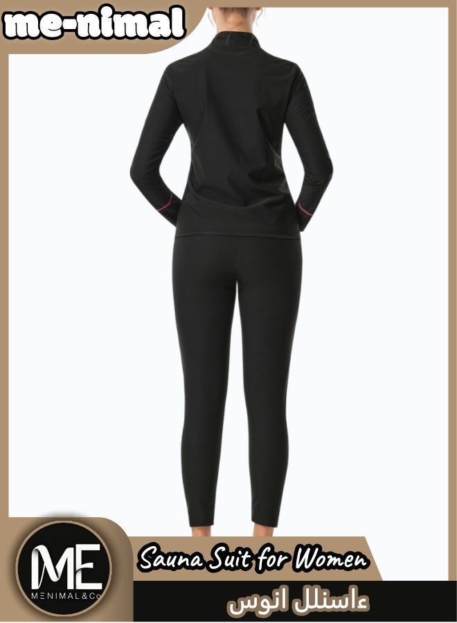 me-nimal Women Sauna Suit Sweat Set for Weight Loss Long Sleeve Zipper Jacket High Waist Shaping Pants with Gloves and Socks for Fitness Workout Daily Use - Image 5
