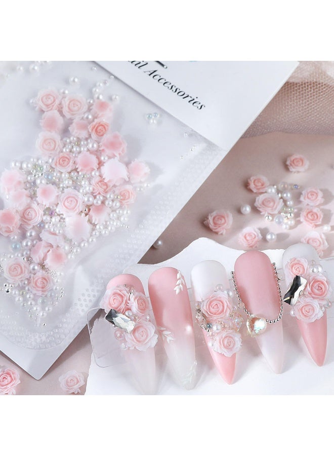 يالونج 30 قطعة من زينة أظافر وردية ثلاثية الأبعاد من الراتنج، على شكل وردة، بأحجار الراين، وخرزات زهور، وإكسسوارات تزيين أظافر منزلية الصنع. - Image 2