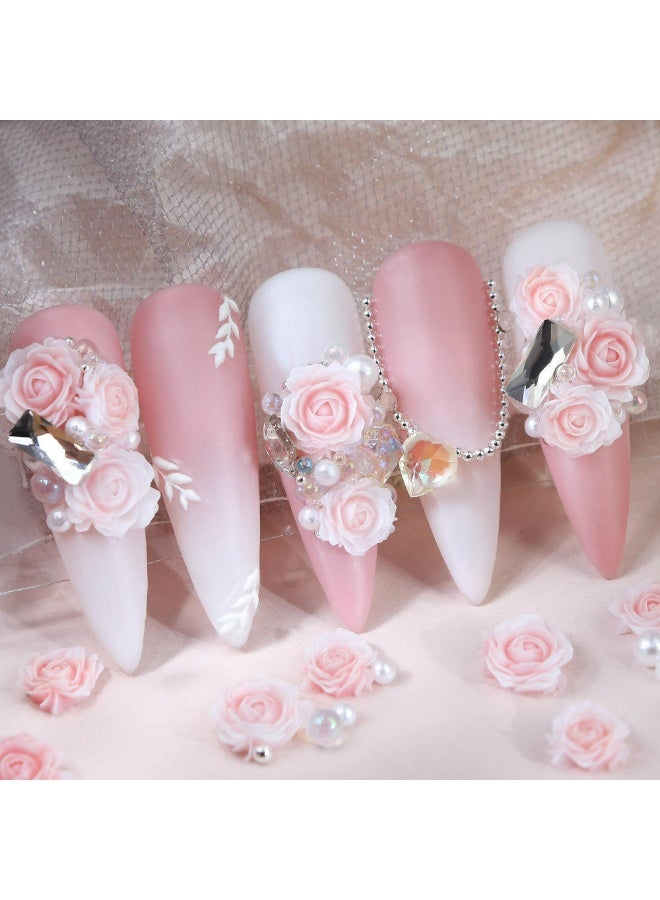 يالونج 30 قطعة من زينة أظافر وردية ثلاثية الأبعاد من الراتنج، على شكل وردة، بأحجار الراين، وخرزات زهور، وإكسسوارات تزيين أظافر منزلية الصنع. - Image 3