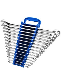 EFFICERE Max Torque 15-Piece Premium Combination Wrench Set Complete Sae Inch Sizes From 1 4 To 1 With Rack Organizer Chrome Vanadium Steel Long Pattern Mirror Chrome Finish  - Image 1