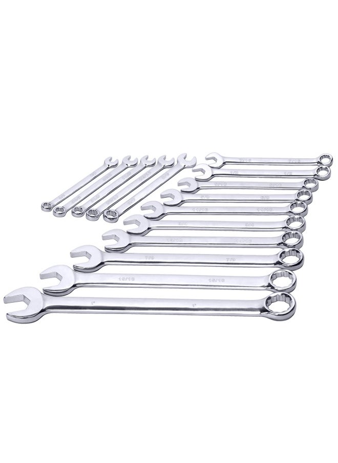 EFFICERE - Max Torque 15-Piece Premium Combination Wrench Set Complete Sae Inch Sizes From 1 4 To 1 With Rack Organizer Chrome Vanadium Steel Long Pattern Mirror Chrome Finish - Image 1