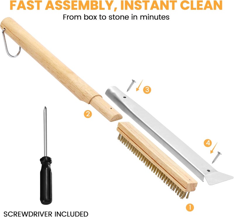 Leightszen 21" Pizza Brush with Stainless Steel Stone Scraper - Brass Bristles - Wooden Handle - Hanging Ring - Outdoor Pizza Oven Accessory - Oven Compatible - Image 5