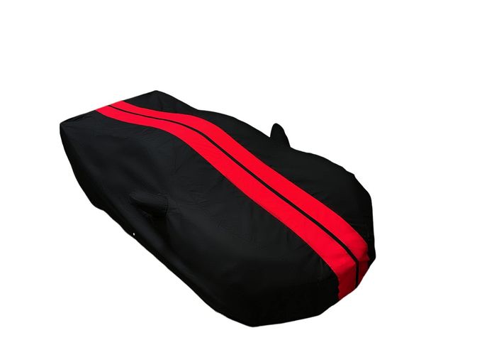 SR1 Performance C8 Corvette Indoor/Outdoor Car Cover Ultraguard Plus Water Resistant 300 Denier Protection Custom Fit For 2020-2024 Stingray, Z51, Z06, E-Ray Corvettes (Black With Red Stripes) - Image 4