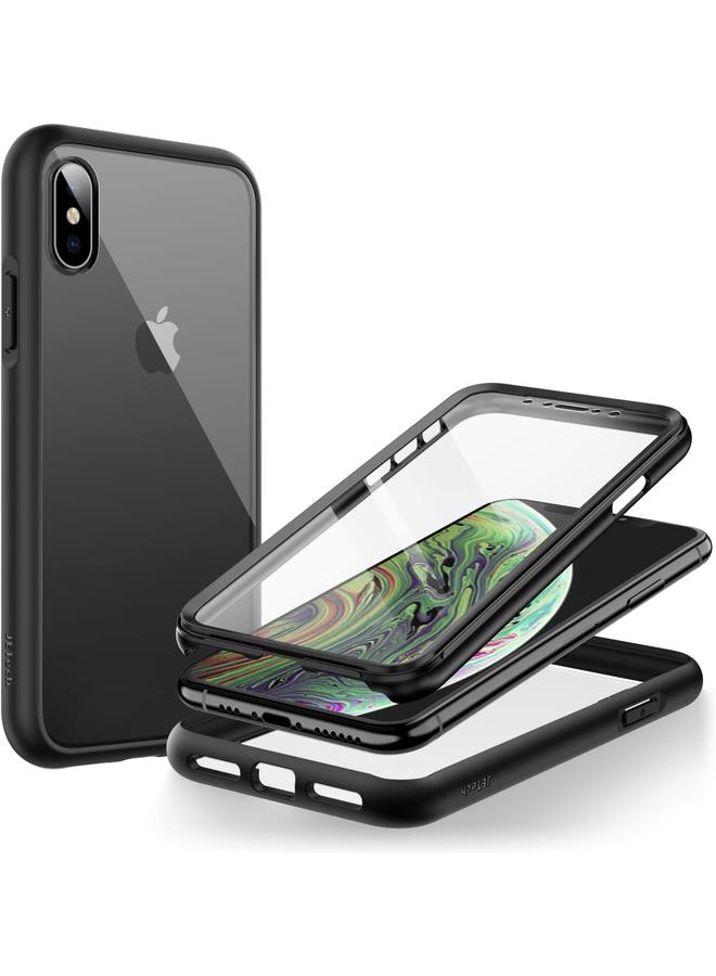 جي تيك جراب لهاتف Iphone Xs وIphone X مقاس 5.8 بوصة مع واقي شاشة مدمج مضاد للخدش وغطاء كامل للجسم 360 درجة وظهر شفاف أسود - Image 1