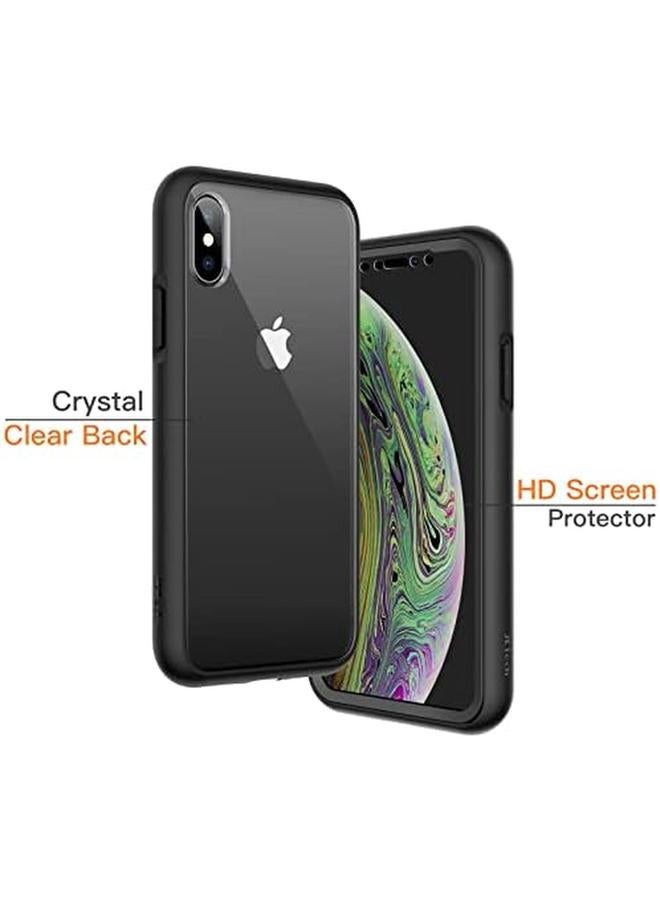 جي تيك جراب لهاتف Iphone Xs وIphone X مقاس 5.8 بوصة مع واقي شاشة مدمج مضاد للخدش وغطاء كامل للجسم 360 درجة وظهر شفاف أسود - Image 4