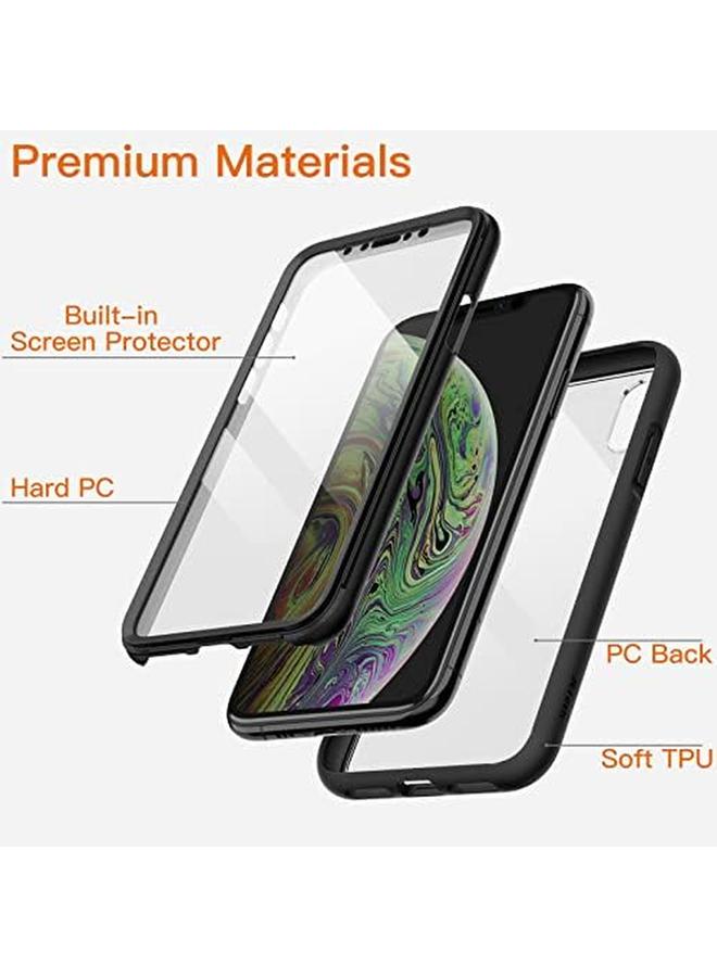 جي تيك جراب لهاتف Iphone Xs وIphone X مقاس 5.8 بوصة مع واقي شاشة مدمج مضاد للخدش وغطاء كامل للجسم 360 درجة وظهر شفاف أسود - Image 2