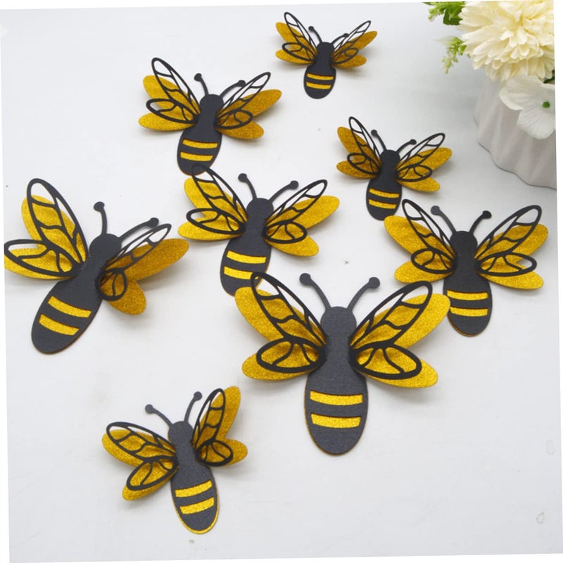 Realistic Honey Bee Wall Stickers 12 Pieces Black Gold Easy Peel and Stick Nursery Decor - Image 4