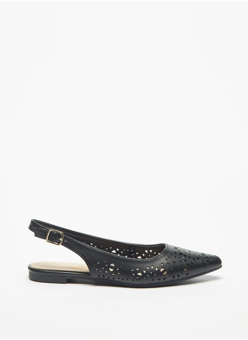 Flora Bella Cutwork Detail Pointed Toe Ballerina Shoes with Slingback Buckle Closure  - Image 3